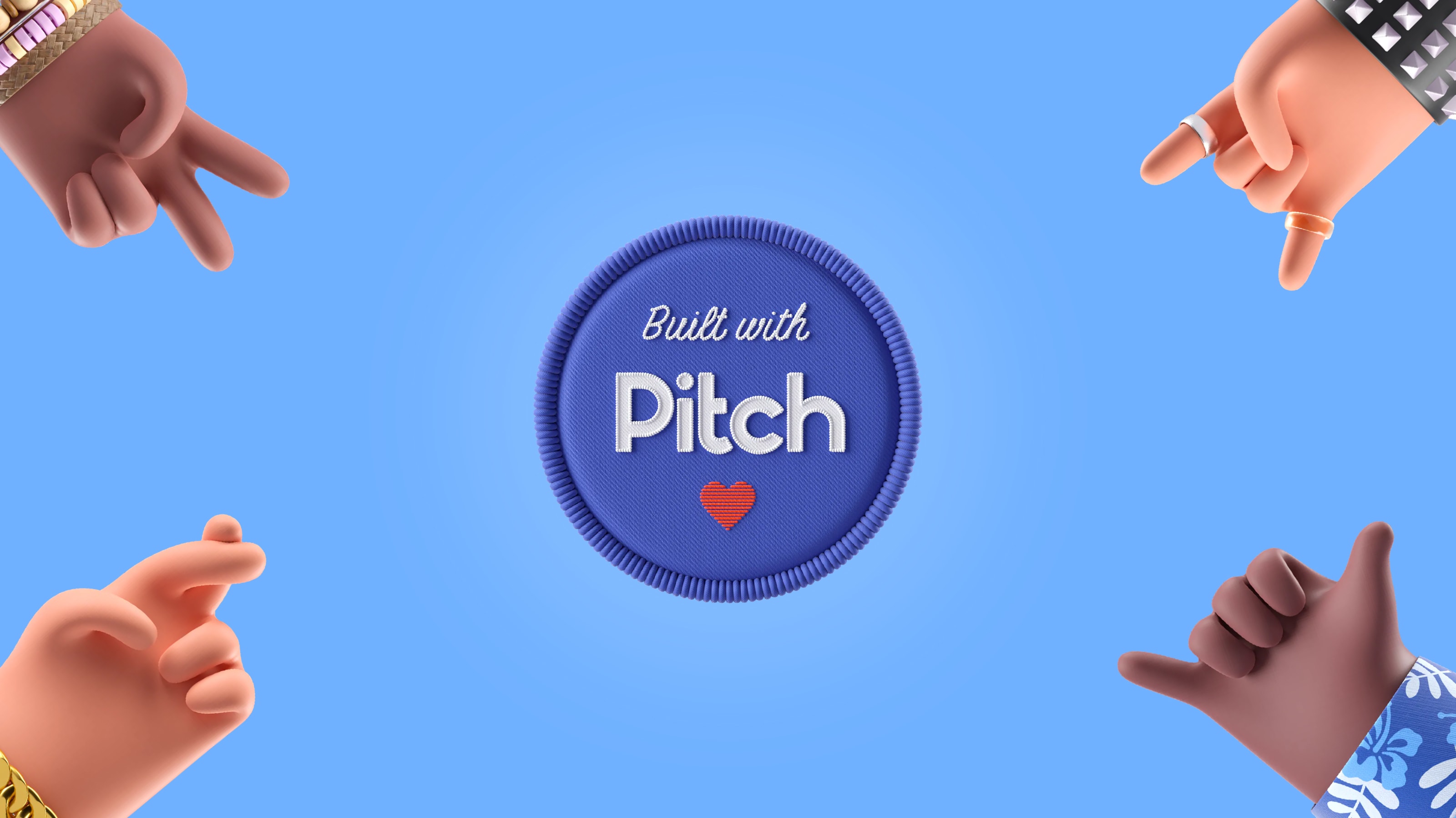 A Pitch sticker stating BUILT WITH PITCH and four chubby hands