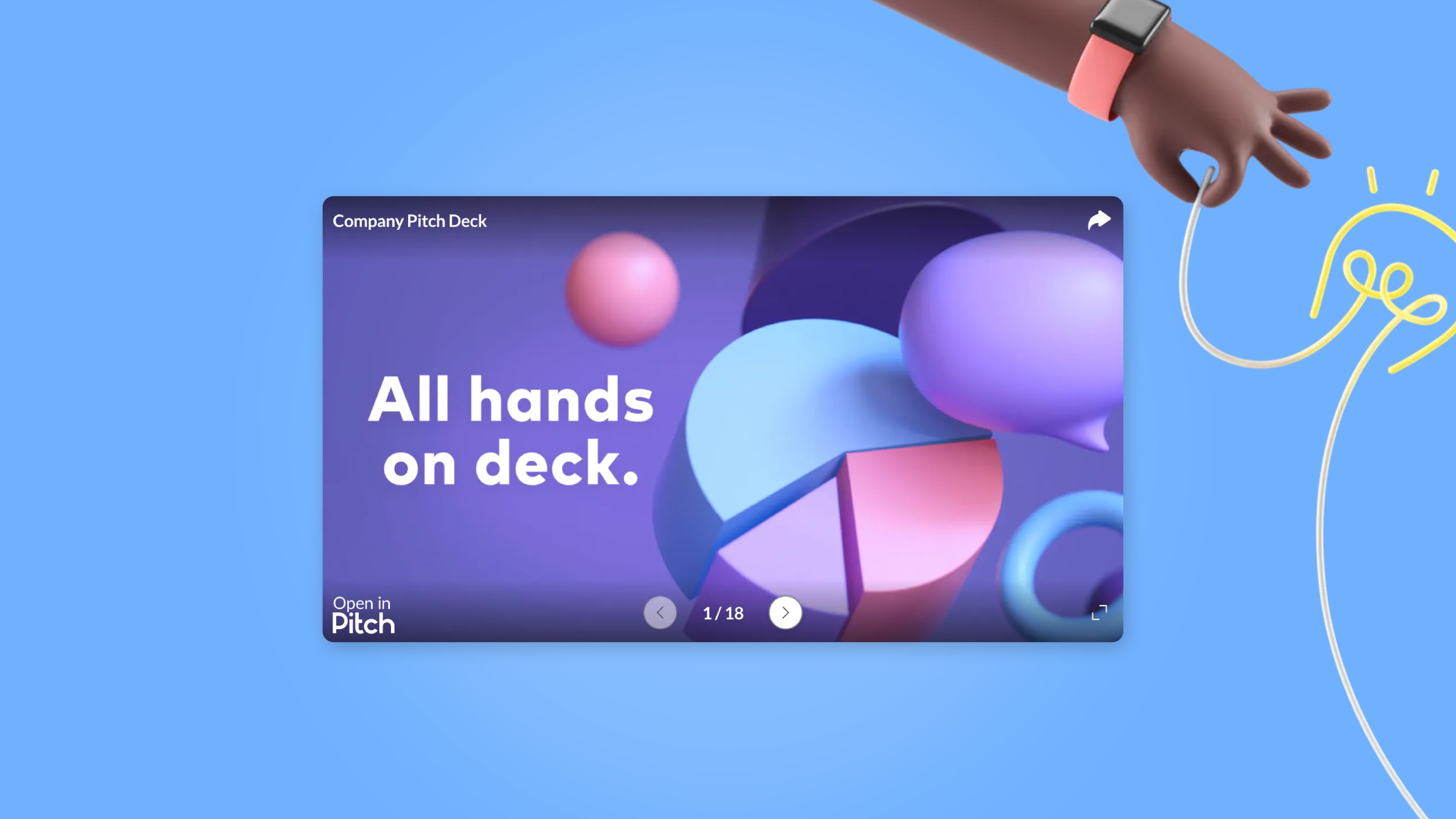 A chubby hand and an visualization of an embedded Pitch presentation