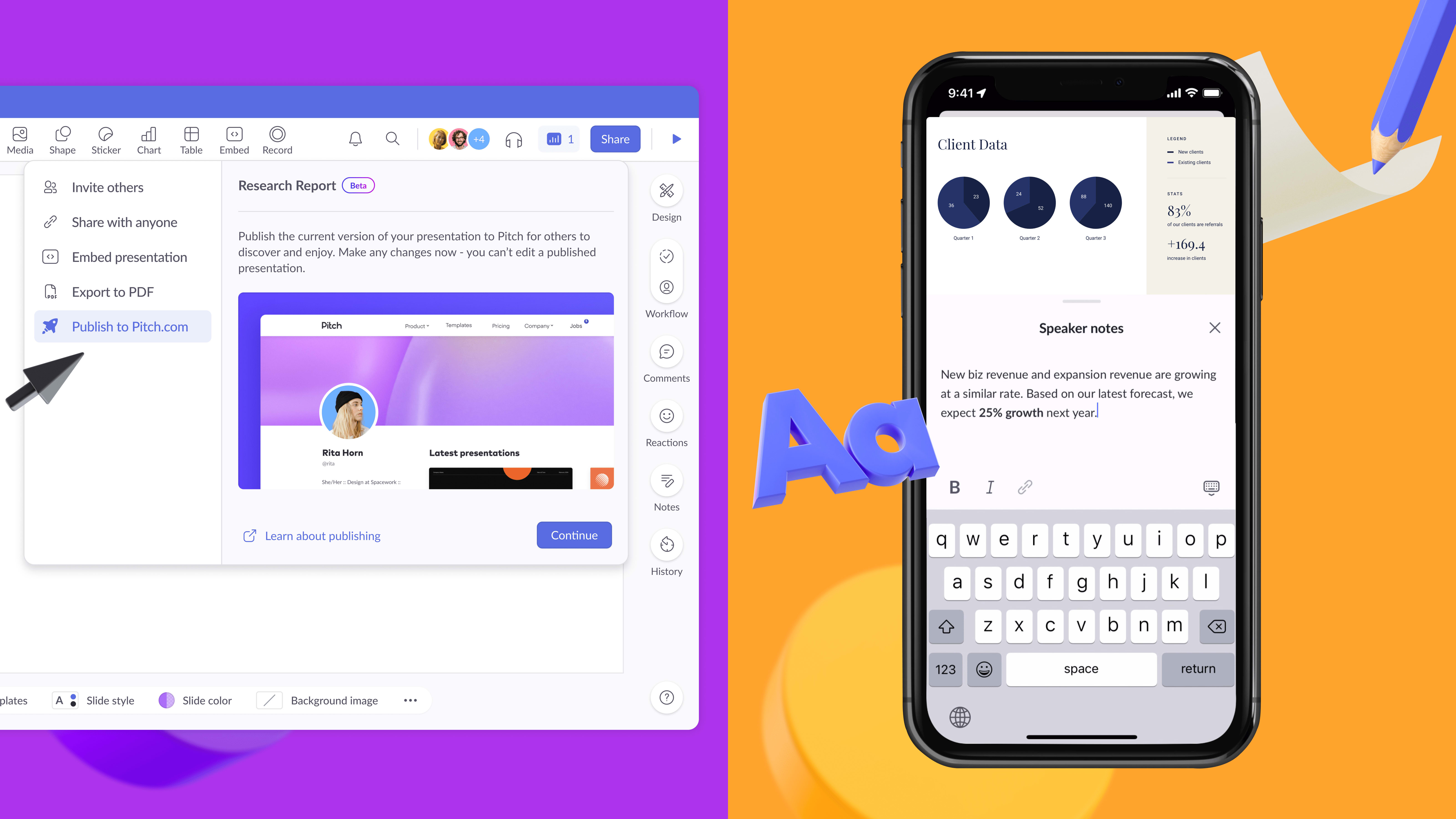 Publish presentations and edit speaker notes on mobile