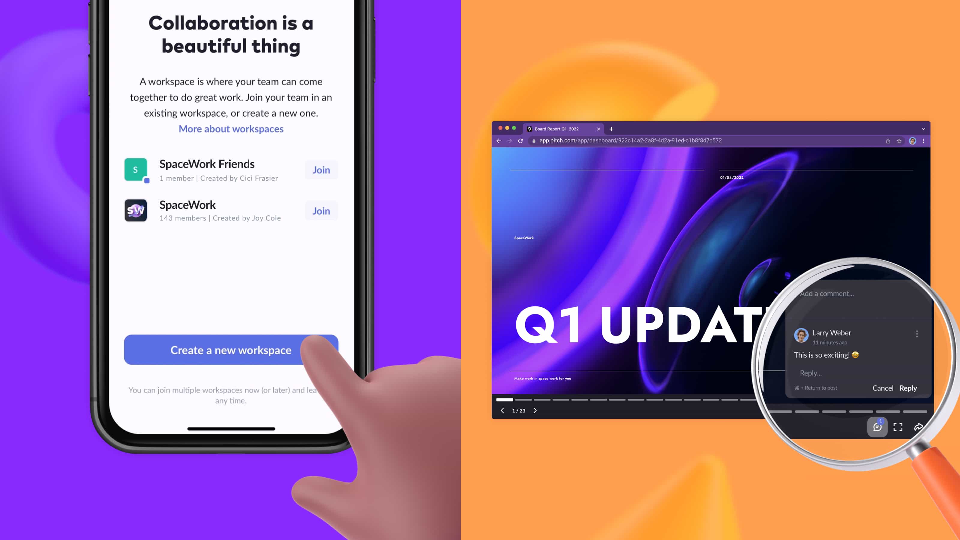 Guest view and managing workspaces in Pitch for mobile