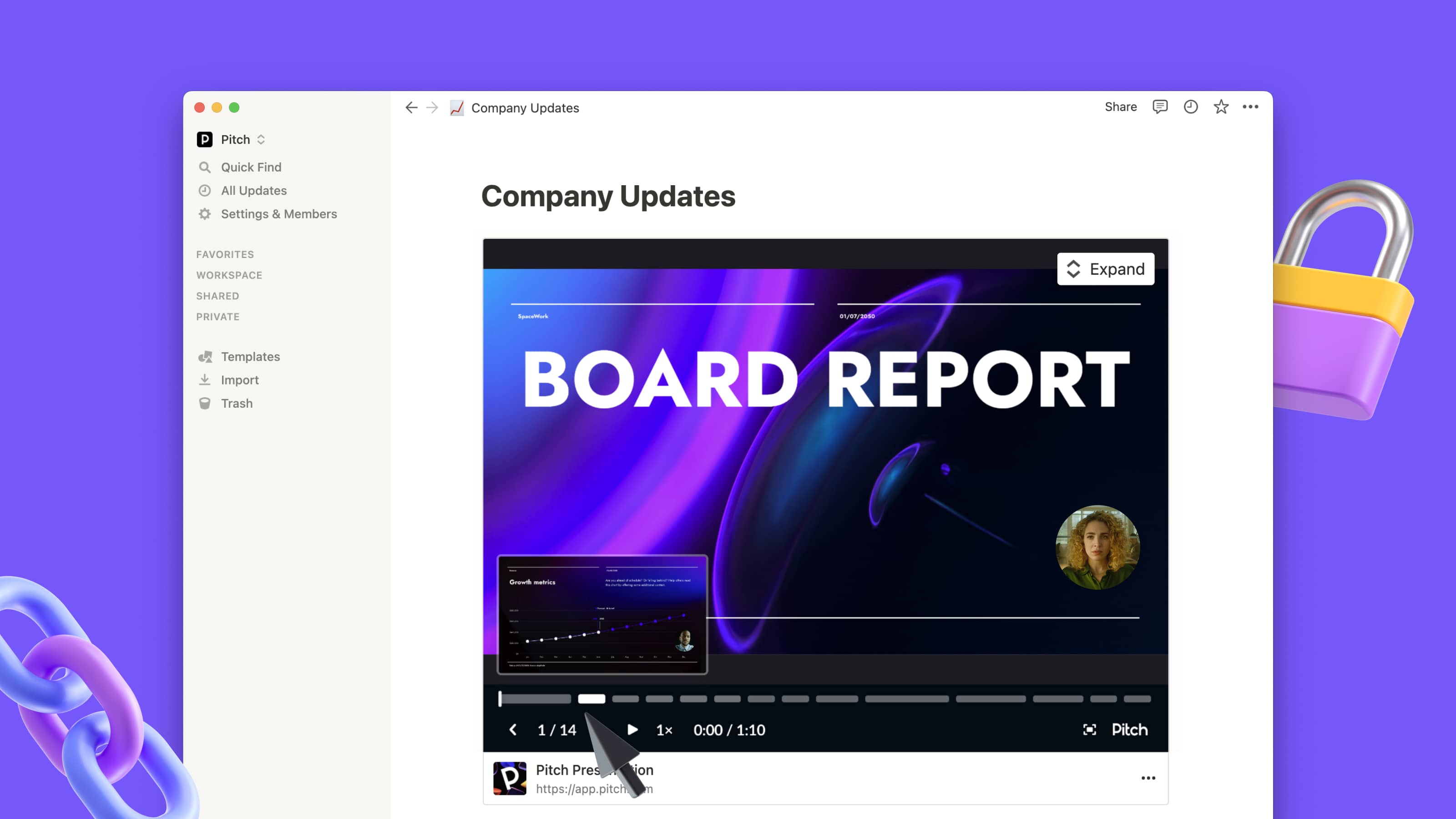 Link preview of a Pitch presentation in Notion
