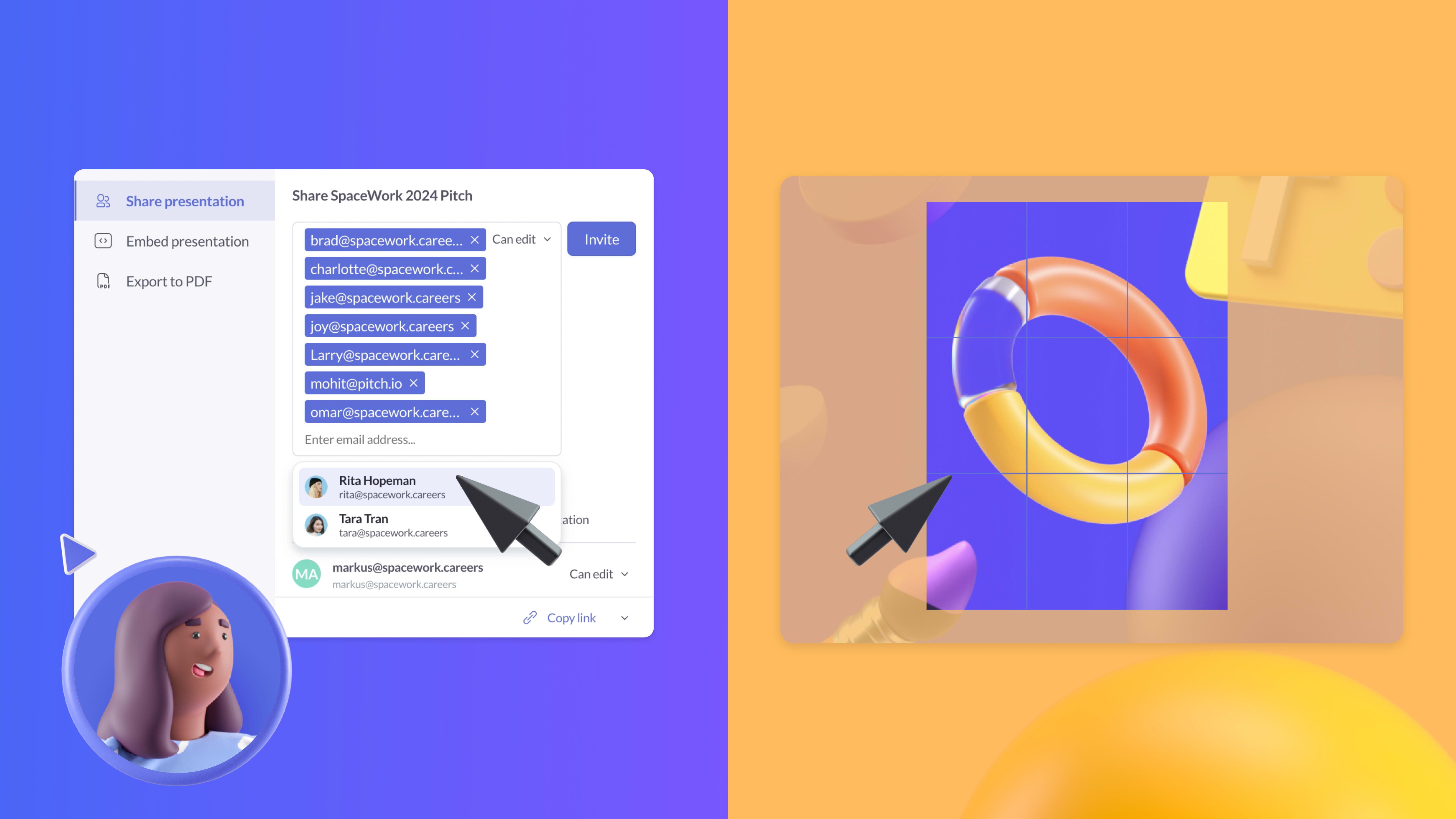 Share your Pitch presentation with multiple people; smart image panning
