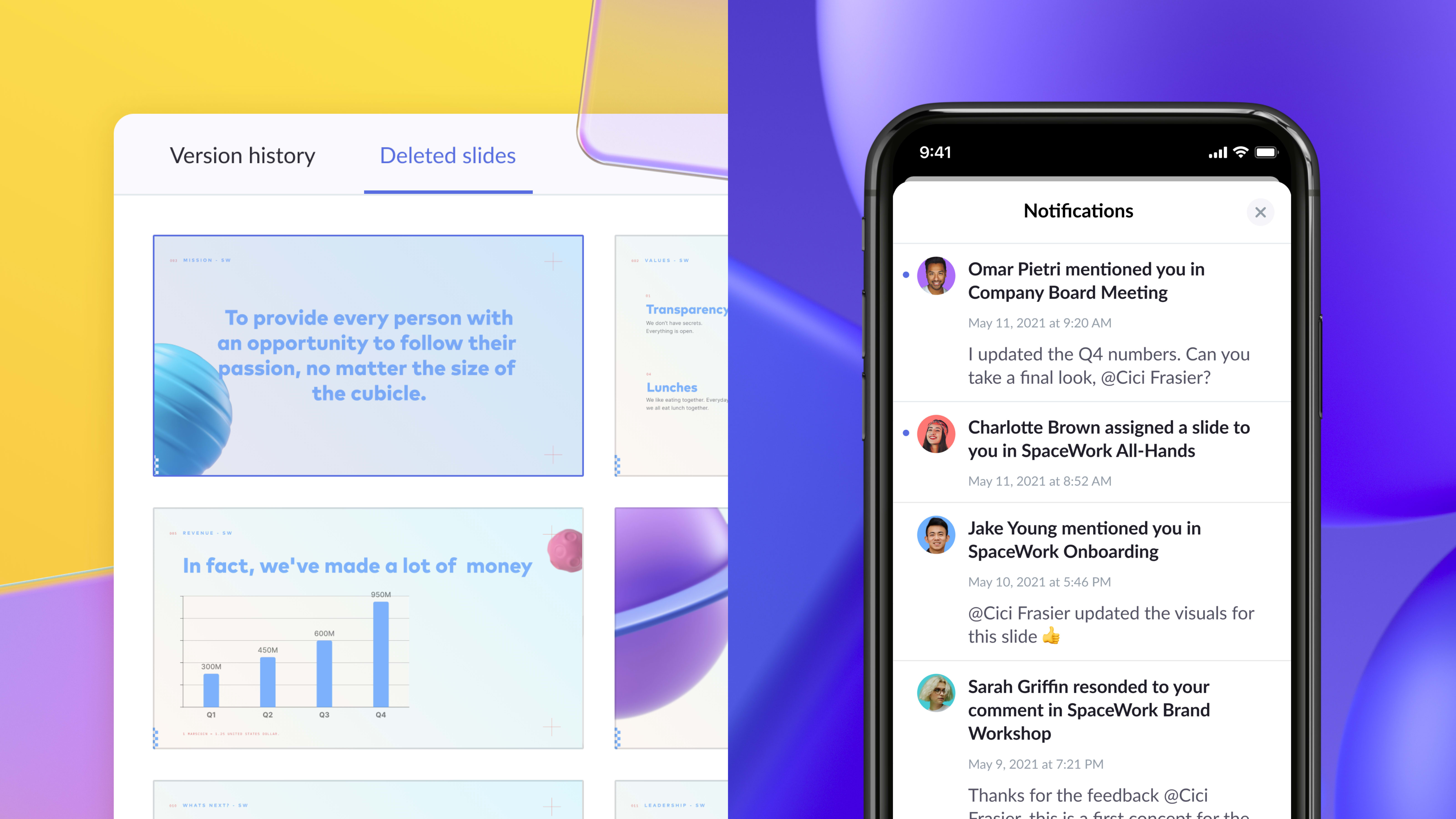 slide recovery in Pitch and mobile app notifications