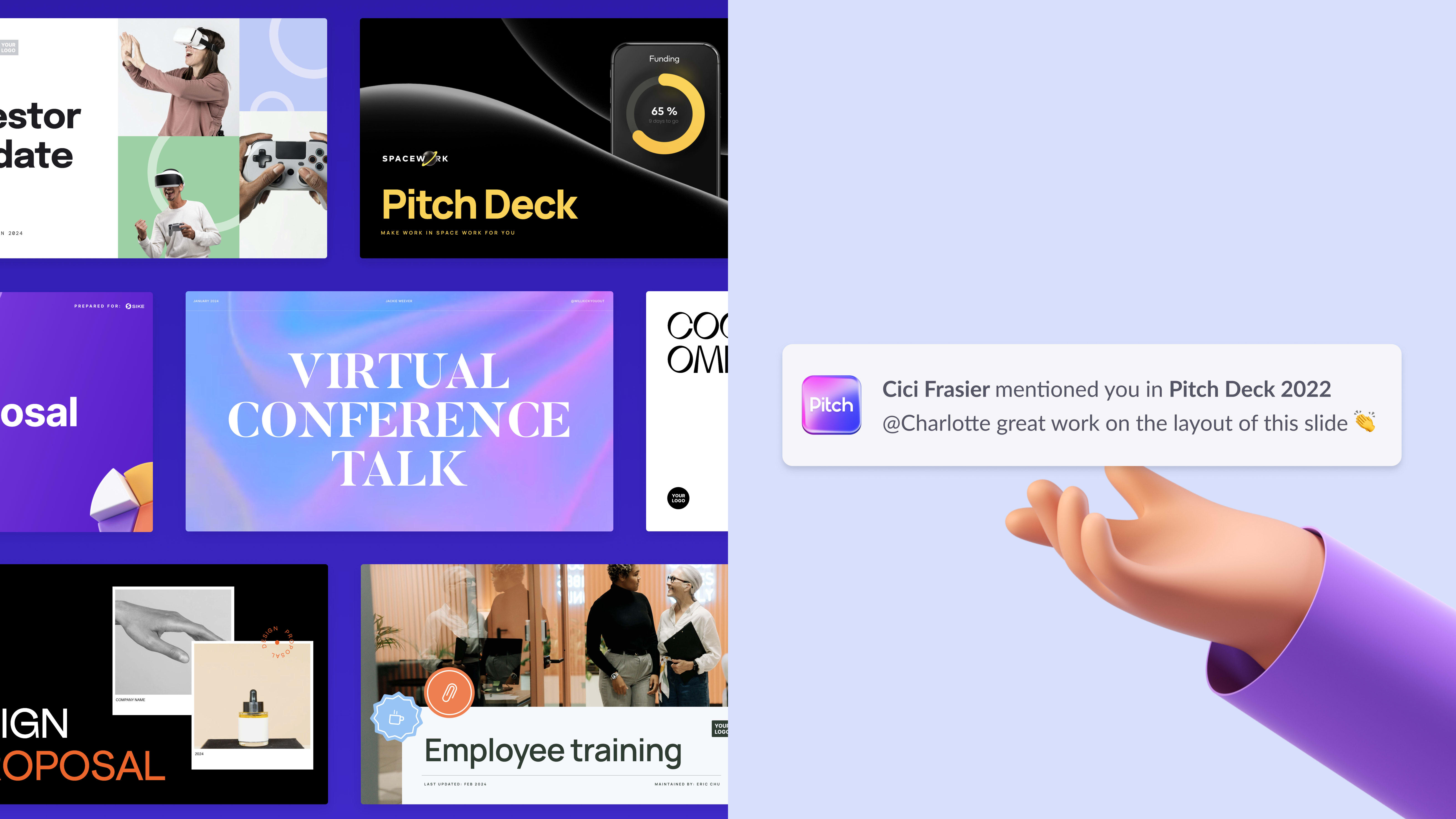 new presentation templates and Pitch desktop notifications