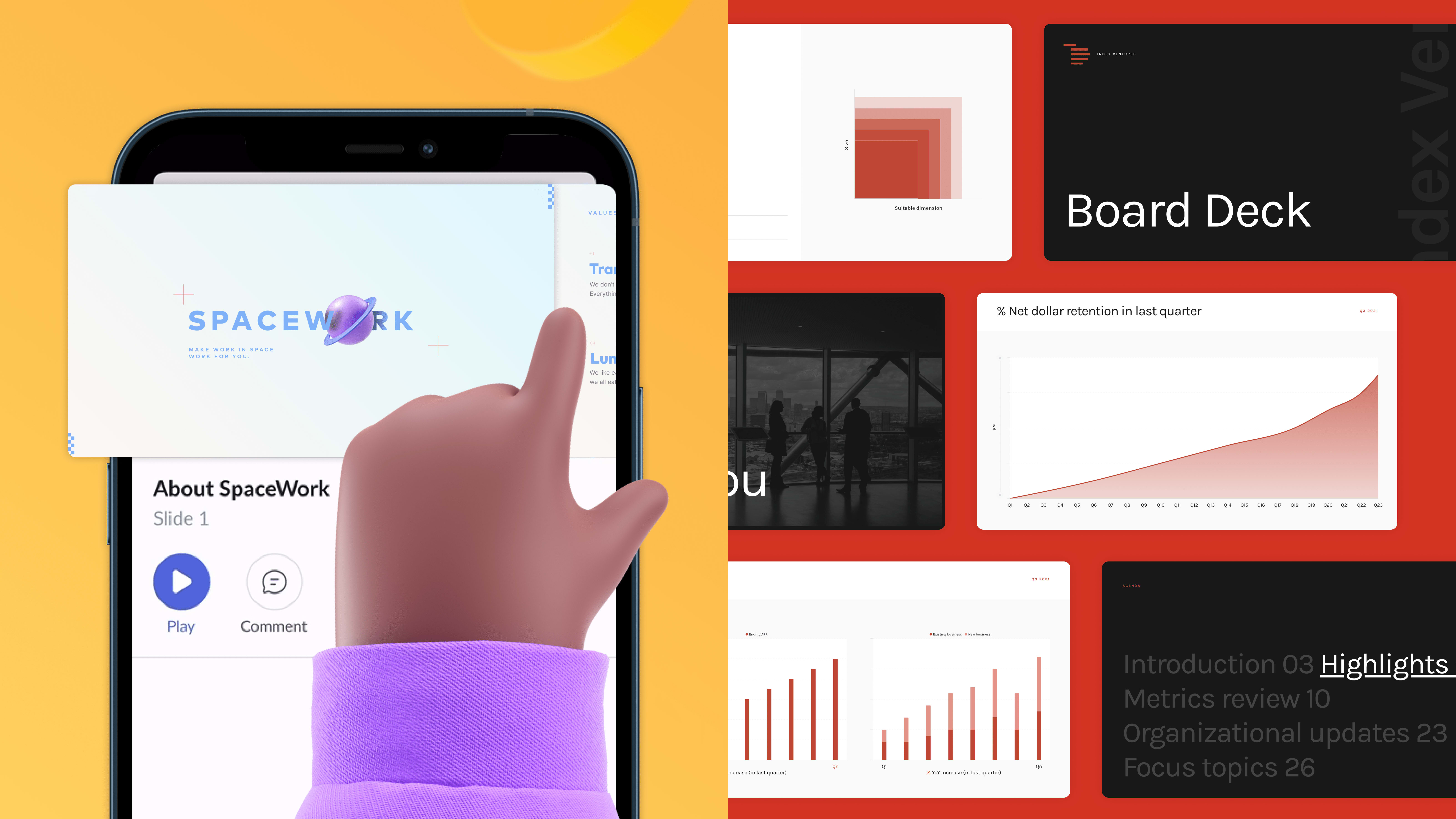 Collaborate on slide on the go and build better board decks on top of a template by Index Ventures